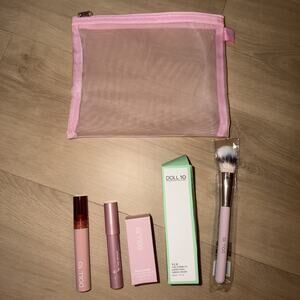 Doll 10 Makeup Lot TCE Green Cream Lip Stain Crayon Blush Brush Bag